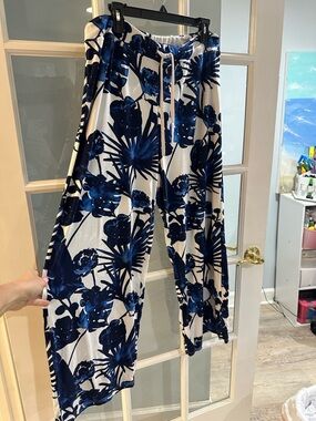 Amanda Blu Pajama Pants Bottom Sleep Lounge Pull On Tropical Palm Floral XLarge
